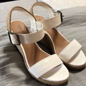 White and straw platform sandals